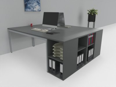 Doppelarbeitsplatz 160 x 200 cm zwei Schreibtische mit Anstellregalen Dekor Onyxgrau
