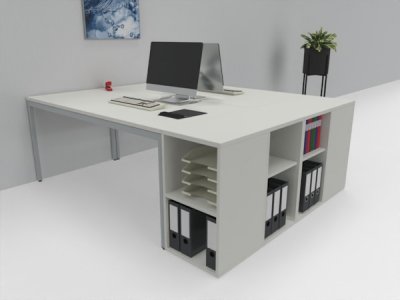 Doppelarbeitsplatz 160 x 200 cm zwei Schreibtische mit Anstellregalen