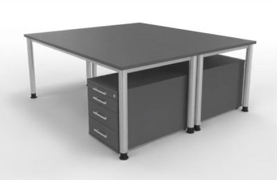 Doppelarbeitsplatz H18 mit Rollcontainern Grafit Silber