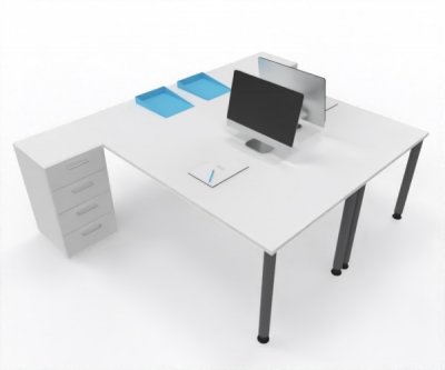 Doppelarbeitsplatz 240 x 160 cm HA1 Gestellfarbe Grafit Tischplatten Dekor Weiß