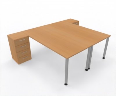 Doppelarbeitsplatz 240 x 160 cm HA1 Gestellfarbe Silber Tischplatten Dekor Buche