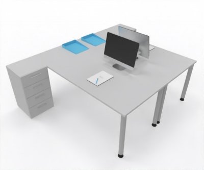 Doppelarbeitsplatz 240 x 160 cm HA1 Gestellfarbe Silber Tischplatten Dekor Lichtgrau