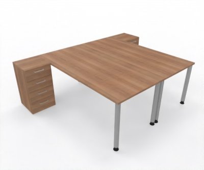 Doppelarbeitsplatz 240 x 160 cm HA1 Gestellfarbe Silber Tischplatten Dekor Nussbaum