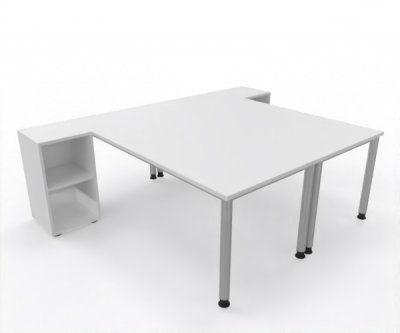 Doppelarbeitsplatz 240 x 180 cm HA4 Gestell Silber Tischplatten Weiß