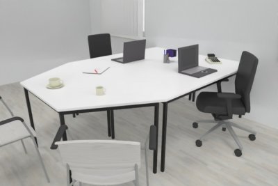 Doppelarbeitsplatz 229 x 160 cm DB1 mit Besprechungstisch Tischplatten Weiß