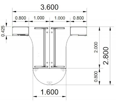 Doppelarbeitsplatz mit Besprechnungstisch 360 x 280 cm PA1 Stellfläche