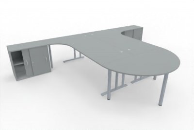 Doppelarbeitsplatz mit Besprechnungstisch 400 x 280 cm PA2 Lichtgrau