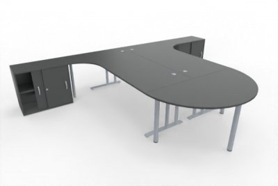 Doppelarbeitsplatz mit Besprechnungstisch 400 x 280 cm PA2 Onyx