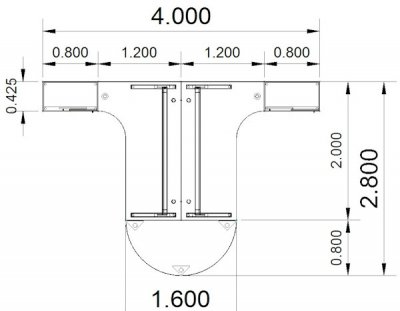Doppelarbeitsplatz mit Besprechnungstisch 400 x 280 cm PA2 Stellfläche
