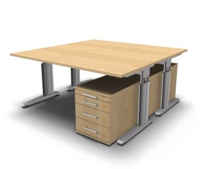 Doppelarbeitsplatz U16 mit Rollcontainer Ahorn