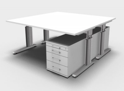 Doppelarbeitsplatz U16 mit Rollcontainer Weiss