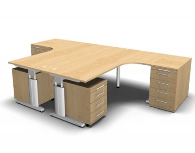 Doppelarbeitsplatz U20 mit Rollcontainer Ahorn