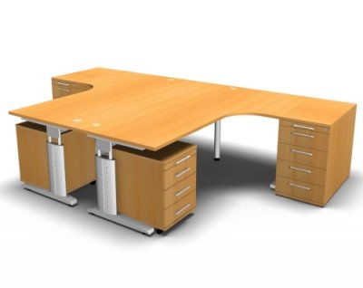 Doppelarbeitsplatz U20 mit Rollcontainer Buche