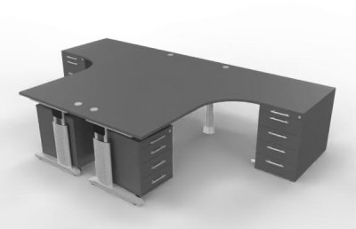 Doppelarbeitsplatz U20 mit Rollcontainer Grafit-Silber
