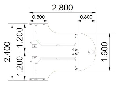 Doppelarbeitsplatz OD2 zwei Winkelschreibtische mit Besprechungsansatz Zeichnung Stellfläche