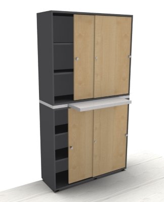 Schiebetürenschrank Master 2teilig mit Auszugsboden Grafit/Ahorn