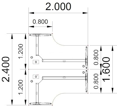 Doppelschreibtisch BD11 240x200cm Zeichnung Stellfläche