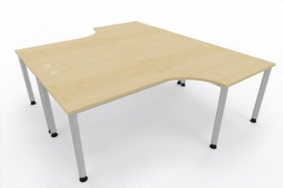 Doppelarbeitsplatz H200 240 x 200 cm Tischplatten Ahorn Gestell Silber