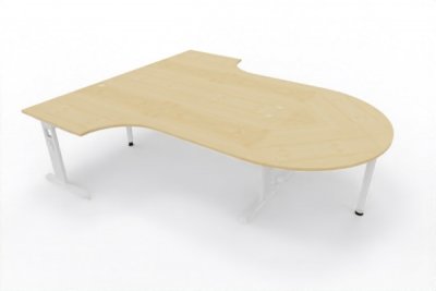 Doppelarbeitsplatz OD2 zwei Winkelschreibtische mit Besprechungsansatz Tischplatten Ahorn Gestell Weiß