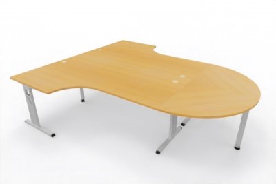 Doppelarbeitsplatz OD2 zwei Winkelschreibtische mit Besprechungsansatz Tischplatten Buche Gestell Silber