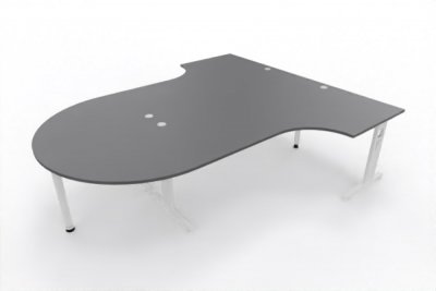 Doppelarbeitsplatz OD2 zwei Winkelschreibtische mit Besprechungsansatz Tischplatten Grafit Gestell Weiß