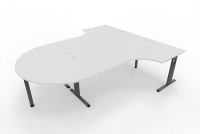 Doppelarbeitsplatz OD2 zwei Winkelschreibtische mit Besprechungsansatz Tischplatten Weiß Gestell Grafit