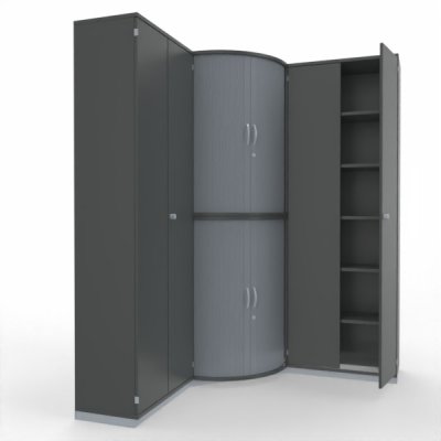 Eck-Schrankwand TEN Kombination 3 Onyx-Grau mit Metallsockel