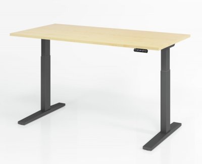 elektrisch höhenverstellbarer Schreibtisch HMK 160x80 cm Gestell Grafit Tischplatte Ahorn