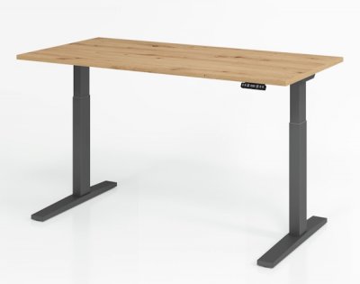 elektrisch höhenverstellbarer Schreibtisch HMK 160x80 cm Gestell Grafit Tischplatte Asteiche