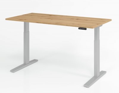 elektrisch höhenverstellbarer Schreibtisch HMK 160x80 cm Gestell Silber Tischplatte Asteiche