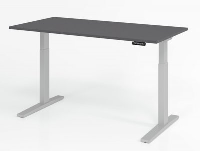 elektrisch höhenverstellbarer Schreibtisch HMK 160x80 cm Gestell Silber Tischplatte Grafit