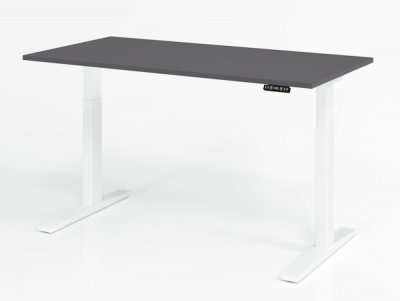 elektrisch höhenverstellbarer Schreibtisch HMK 160x80 cm Gestell Weiß Tischplatte Grafit