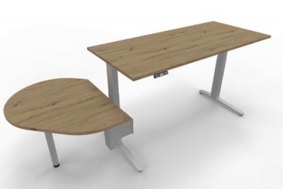 Elektrisch höhenverstellbarer Schreibtisch XBM12 mit Beratertisch Silber Asteiche
