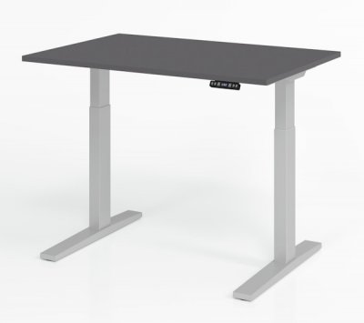 Schreibtisch 120 x 80 cm elektrisch höhenverstellbar Gestell Silber Tischplatte Grafit