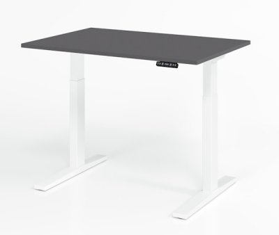 Schreibtisch 120 x 80 cm elektrisch höhenverstellbar Gestell Weiß Tischplatte Grafit