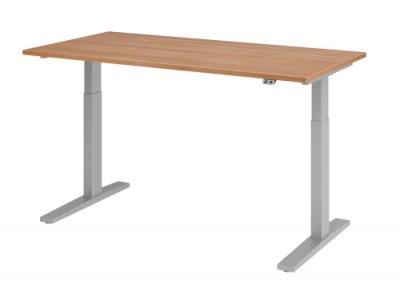 Schreibtisch HMK 160 cm elektrisch höhenverstellbar silber nussbaum