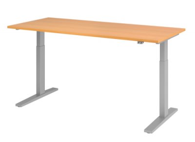 Schreibtisch HMK 180 cm elektrisch höhenverstellbar silber buche