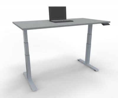 Schreibtisch 160 x 80 cm GP16 elektrisch höhenverstellbar Tischplatte Lichtgrau Gestell Silber