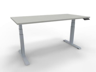 Schreibtisch 160 x 80 cm GP16 elektrisch höhenverstellbar Tischplatte Weiß Gestell Silber