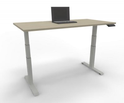 Schreibtisch 160 x 80 cm GP16 elektrisch höhenverstellbar Tischplatte Ahorn Gestell Weiß