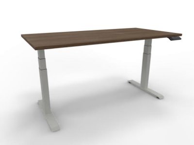 Schreibtisch 160 x 80 cm GP16 elektrisch höhenverstellbar Tischplatte Nussbaum Gestell Weiß
