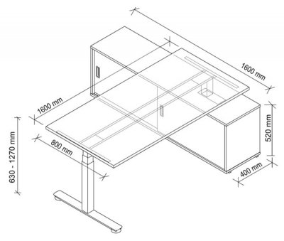 Schreibtisch mit Sideboard Maße mit Schreibtischbreite 160 cm