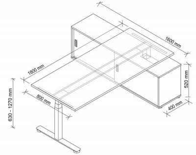 Schreibtisch elektrisch höhenverstellbar mit Sideboard Maße mit Schreibtischbreite 180 cm