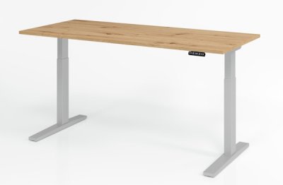 elektrischer Schreibtisch HMK 180x80 cm Gestell Silber Tischplatte Asteiche