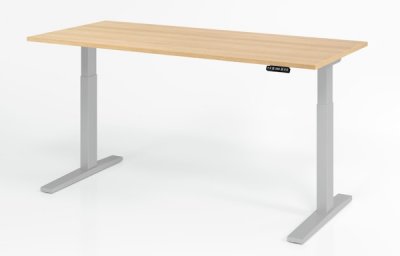 elektrischer Schreibtisch HMK 180x80 cm Gestell Silber Tischplatte Eiche
