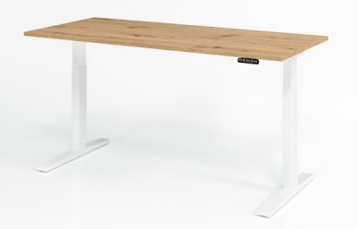 elektrischer Schreibtisch HMK 180x80 cm Gestell Weiß Tischplatte Asteiche