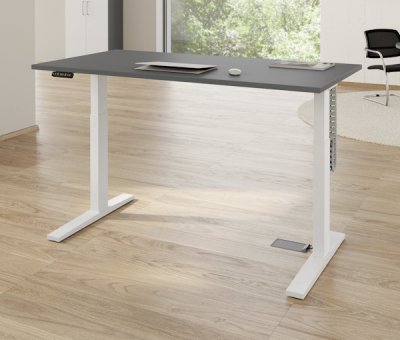 elektrischer Schreibtisch HMK 180x80 cm Gestell Weiß Tischplatte Grafit