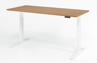 elektrischer Schreibtisch HMK 180x80 cm Gestell Weiß Tischplatte Nussbaum