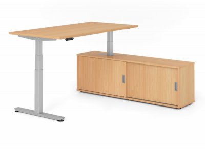 Schreibtisch elektrisch höhenverstellbar mit Sideboard Buche Silber