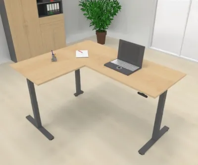 Elektrisch höhenverstellbarer Winkelschreibtisch 200 x 160 cm DSM Grafit Ahorn